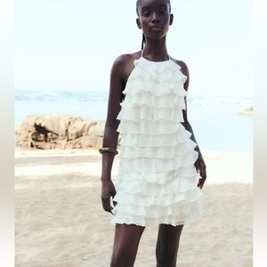 Zara ruffled halter neck dress